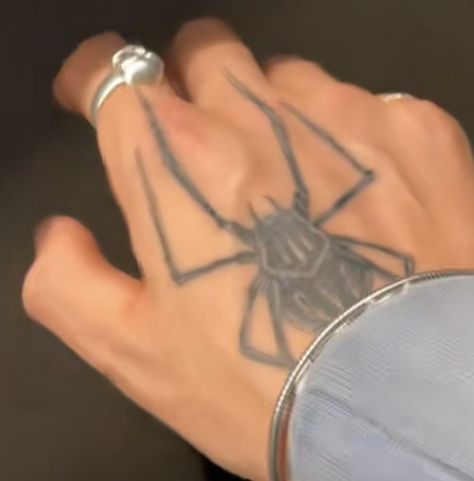 Spider Tattoos On Hand, Tattoo Ideas For Men Spider, Spider Hand Tattoos For Guys, Hand Tattoo Spider, Dragon Neck Tattoo Men, Spider Tattoo Men Hand, Mens Spider Tattoo, Spiderman Hand Tattoo, Men Spider Tattoo