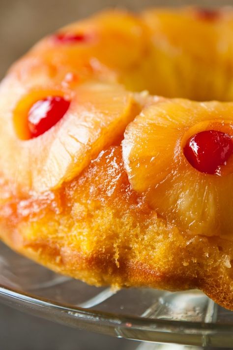 Betty members love this new version of a classic pineapple upside-down cake! “My family devoured it after dinner and wanted another one,” says Minuet. “It was moist, flavorful and easy to make.” Using a Bundt pan helps create a perfect, pretty ring of pineapple and cherries. Bundt Pan Recipes, Pineapple Upside, Pineapple Upside Down Cake, Pineapple Upside Down, Pineapple Cake, Bundt Cakes Recipes, Bundt Pan, Upside Down Cake, Food Cakes