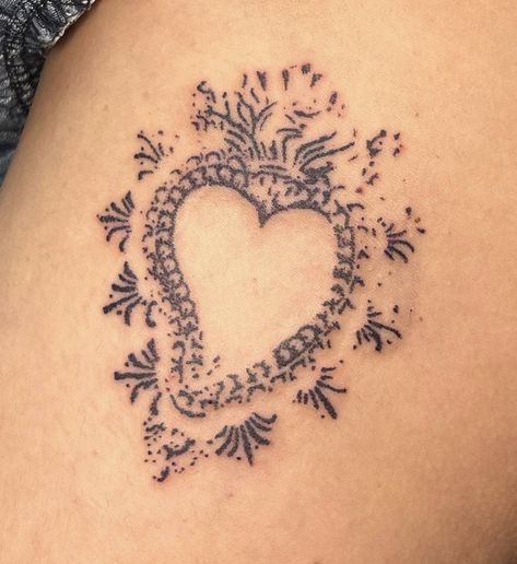 Heart Tattoo Cover Up, Jesus Heart Tattoo, Milagros Tattoo, Sacred Heart Tattoo Mexican, Heart And Star Tattoo, Scared Heart Tattoo, Immaculate Heart Of Mary Tattoo, Heart Sternum Tattoo, Ldr Tattoo