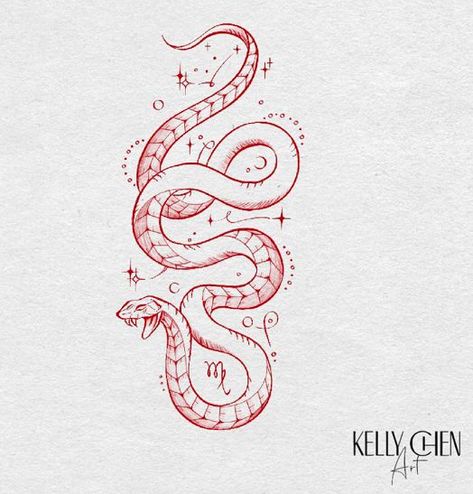 Kelly Chen Tattoo, Year Of The Snake Tattoo Chinese Zodiac, Chinese Snake Year, Chinese Snake Art, Chinese New Year Tattoo, Ornamental Snake Tattoo, Coral Snake Tattoo, Snake Chinese New Year, Snake Tattoo Feminine