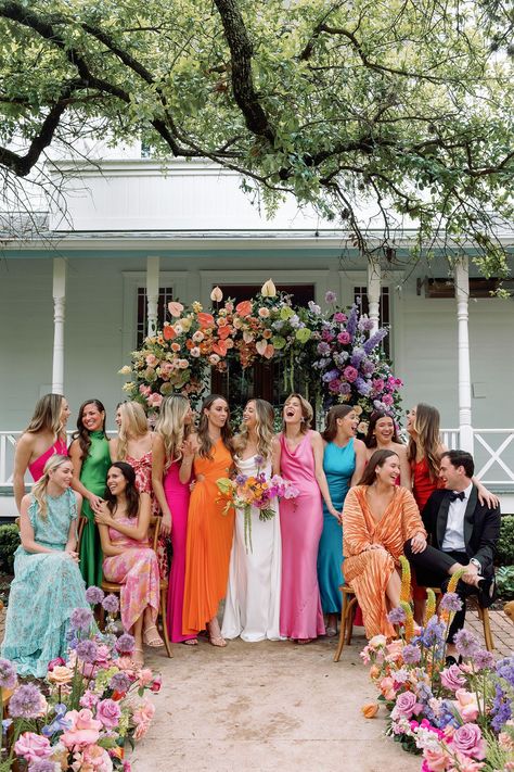 Colorful wedding day inspiration at Mattie's in Austin, Texas | Luxury wedding details and stationery design. | Owl & Envelope Colorful Backyard, Wedding Palettes, Wildflower Wedding Theme, Multicolor Wedding, Bright Wedding Colors, Dress Code Wedding, Beach Wedding Inspiration, Bright Wedding, Wedding Day Inspiration