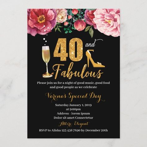 55 Birthday Ideas For Women, Glam Invitation, 40th Birthday Party Invites, 55th Birthday, Birthday Ideas For Her, 40th Birthday Party, 60th Birthday Invitations, 30th Birthday Invitations, 50th Birthday Invitations