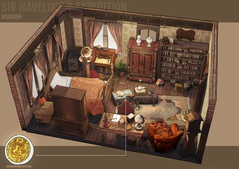 ArtStation - Sir Havelock's Expedition - Environment (bedroom), Wesley Phua Medieval Bedroom Art, Bedroom Environment Concept Art, Medieval Room Concept Art, Medieval Bedroom Concept Art, Dnd Bedroom, Drawing Room Concept, Medieval Interior, Medieval Bedroom, Bohemian Style Inspiration