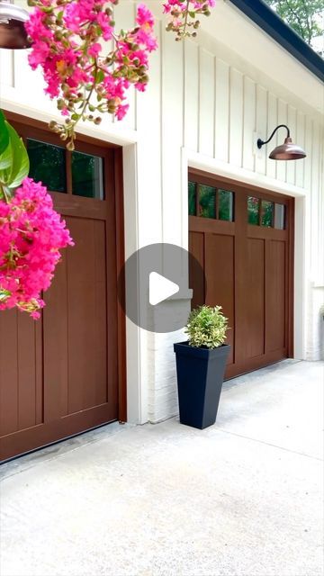 Kelly Jones on Instagram: "When we built our custom home a few years back we wanted the look of real wood garage doors without the maintenance so we chose the @clopaydoors Canyon Ridge faux wood doors in Walnut. Here are a few more reasons why:

✔️ Constructed from a UV and moisture-resistant composite, these doors are designed to withstand rot, warp, or crack, maintaining their beauty through every season. 
✔️ The authentic wood grain and texture are meticulously replicated from real wood boards.
✔️ Versatile in design, they can be painted or stained to perfectly match the aesthetic of any custom home.
✔️ The innovative five-layer construction provides the garage with exceptional thermal protection (R-value of 20.4), keeping it warmer by 10-20 degrees in winter and cooler in summer.
✔️ Av Canyon Ridge Garage Doors, Kelly Jones, Wood Garage, Wood Garage Doors, Wood Boards, The Garage, Wood Board, Rust Color, Faux Wood