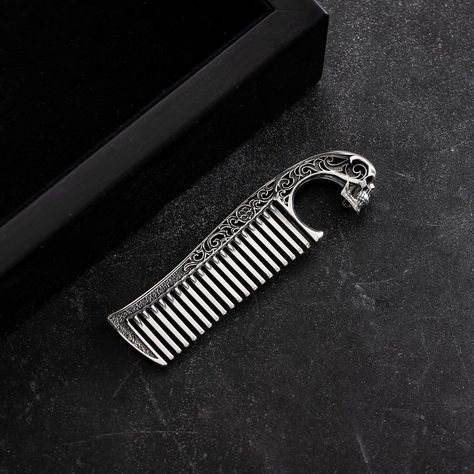 Saint Bones on Instagram: “Functionality meets true jewelry art in Saint Bones Skull Deco beard comb. Treat yourself with the ultimate beard accessory!” Viking Apparel, Beard Accessories, Beard Jewelry, Comb Design, Beard Comb, Beard Combs, Bone Jewelry, Blacksmithing, Beards