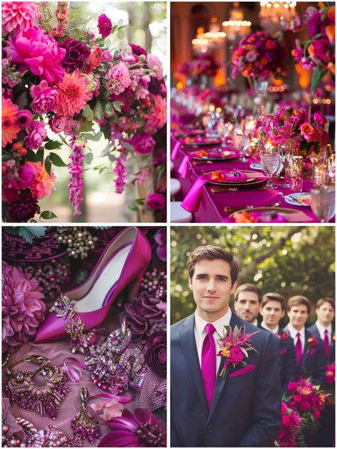 Sweet Pink Wedding Theme Ideas for Romance Pink Purple Wedding Theme, Pink Wedding Theme Ideas, Hot Pink Wedding Theme, Magenta Wedding Decorations, Magenta Wedding Theme, Fuchsia Wedding Theme, Shades Of Pink Wedding, Purple And Pink Wedding, Fuschia Wedding