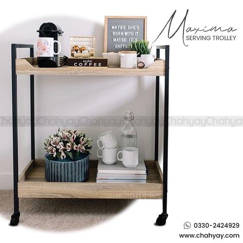 Coffee Trolley Ideas, Tea Corner In Bedroom, Tea Trolley Decor Ideas, Tea Trolley Ideas, Bedroom Trolley, Snacks Trolley, Trolley Decor, Coffee Trolley, Snack Trolley