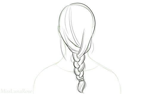 Pigtail Hair Drawing, How To Draw Hair From The Back, How To Draw A Braid, Braid Drawing, Anime Braids, Ponytail Drawing, Tie Drawing, Draw Better, How To Draw Braids