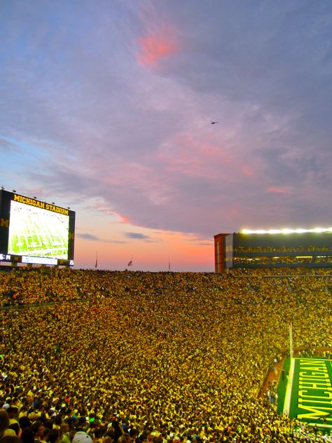 Sunset over the Big House, University of Michigan vs. Notre Dame.  A Michigan Victory! University Of Michigan Graduation, The Big House Michigan, University Michigan, U Of M University Of Michigan, Michigan University, University Of Michigan Aesthetic, University Of Michigan Wolverines, Michigan Go Blue, College Vision Board