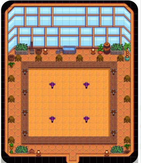 Stardew Valley Farm Layout Greenhouse, Stardew Valley Sprinkler Layout Greenhouse, Stardew Valley Greenhouse Tree Layout, Stardew Valley Farms Forest, Stardew Building Cost, Greenhouse Design Stardew, Greenhouse Setup Stardew, Stardew Valley Inspiration Farm, Stardew Valley Warp Totem