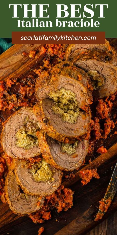 This tender Italian beef braciole recipe is a hearty, delicious dish cooked in sauce in the oven. The ultimate Italian comfort food, that is perfect for a Sunday family dinner or a festive holiday meal. Italian Beef Braciole, Braciole Recipe Italian, Beef Braciole Recipe, Italian Braciole, Sunday Family Dinner, Italian Gravy, Italian Beef Recipes, Beef Braciole, Braciole Recipe