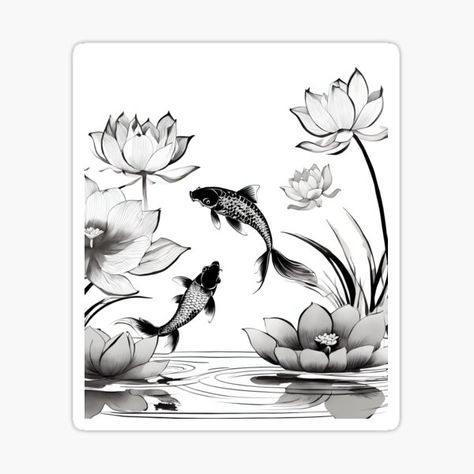 Pond Tattoo Ideas, Pond Tattoo, Jacks Tattoo, Koi Fish Swimming, Jack Tattoo, Earthy Tattoos, 3d Pencil Drawings, Lotus Pond, Mixed Media Photography