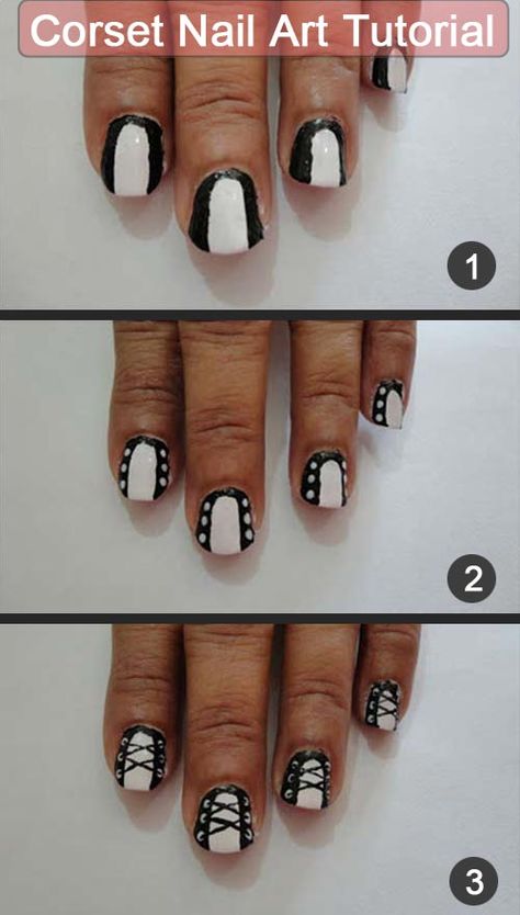 Corset Nail Art Tutorial With Detailed Steps And Pictures Corset Nails, Easy Diy Nail Art, Nail Polish Tutorial, Silver Nail Designs, Easy Nail Art Designs, Fab Nails, Nail Art Diy Easy, Different Nail Designs, Nail Art For Beginners