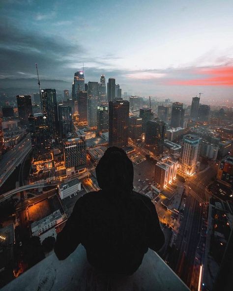 Sitting On The Edge, Los Angeles Photography, Building Photography, City At Night, Alone Photography, Beautiful Wallpapers Backgrounds, City Wallpaper, City Photography, Downtown Los Angeles