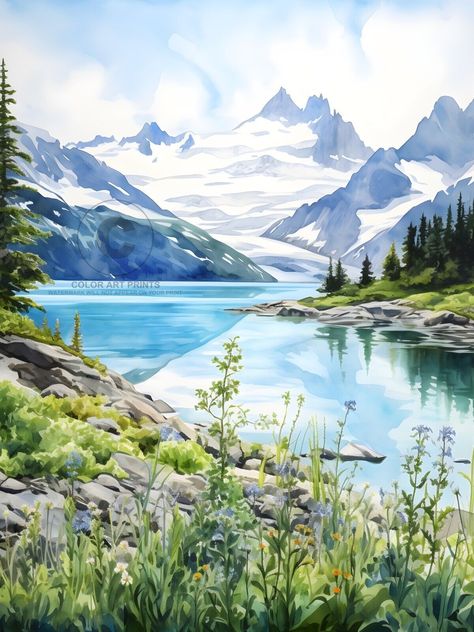 Glacier Bay National Park Alaska Wilderness Margerie Giclée Art Print 12X16 Alaska Landscape, Glacier Bay National Park Alaska, Alaska Painting, Glacier Bay Alaska, Alaska Wilderness, Alaska Art, Glacier Bay National Park, Glacier Bay, Mountain Stream