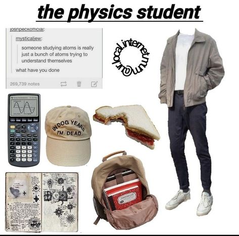 Ugly Sweater Tomboy Aethstetic, Software Engineer Aesthetic Outfit, Physicist Outfit, Physics Outfit Aesthetic, Physics Major Outfit, Cute Nerd Aesthetic Outfits, Astronomy Student Aesthetic Outfit, Physics Student Aesthetic Outfit, Physics Student Outfit