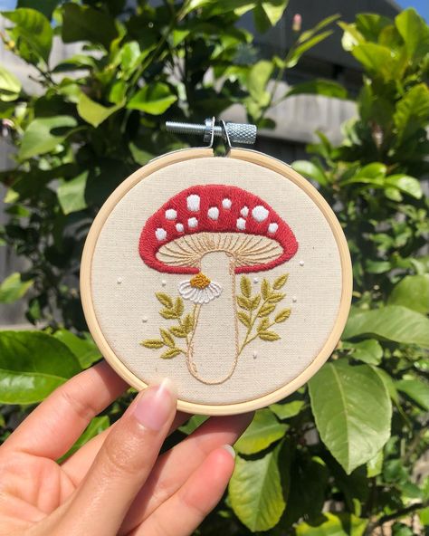 🍄🌱🪡 Little Christmas Mushroom Ornament comes a beginner friendly kit Visit the link in my bio for more information… | Instagram Mushroom Embroidery Designs, Mushroom Stitching, Mushroom Embroidery Simple, Hand Embroidery Ideas Projects, Mushroom Embroidery Pattern, Easy Embroidery Ideas, Embroidery Mushrooms, Mushrooms Embroidery, Embroidered Mushrooms