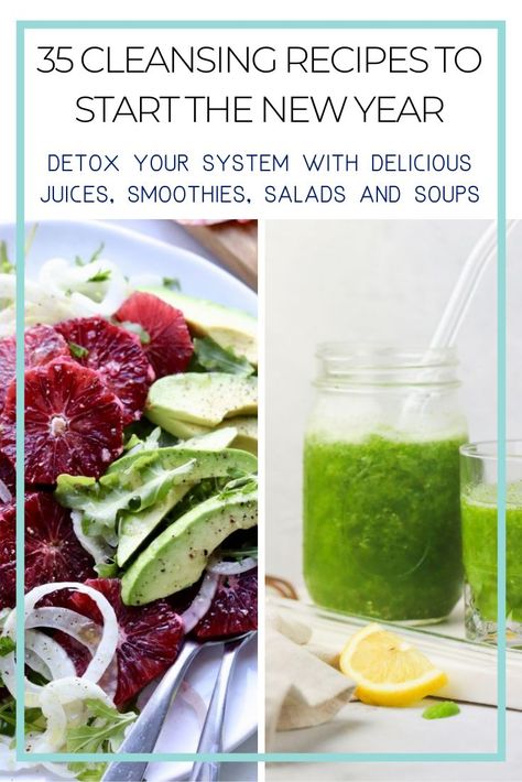 After all the indulgence of the holidays, the new year is the perfect time to detox your system and restore optimum gut health. Cleanses don't need to be synonymous with deprivation anymore though. These 35 cleansing soup, salad, smoothie, and juice recipes are delicious and nutrient packed so you can enjoy your food AND feel good about it at the same time. #healthy #recipes #cleansing #detox #smoothies #salads #soups Cleansing Soup, Salad Smoothie, Cleansing Recipes, Detox Breakfast, Detox Smoothies, Health Cleanse, Superfood Salad, Kid Friendly Snack, Juice Recipes