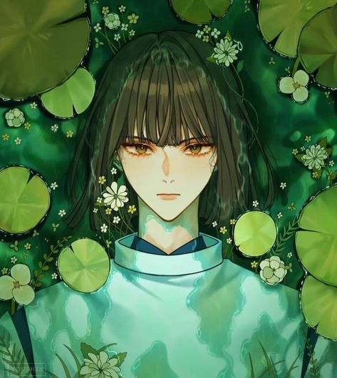 Haku Drawing, Art Artwork, Anime Character, Black Hair, Twitter, Water, Green, Hair, Anime