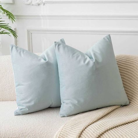 Amazon.com: JUSPURBET Euro Light Blue Velvet Throw Pillow Covers 26x26 Set of 2,Decorative Solid Soft Cushion Cases for Couch Sofa Bed : Home & Kitchen Blue Sofa Pillows, Light Blue Sofa, Couch Bedroom, Beach Pillows, Florida Living, Living Room Couch, Room Couch, Blue Sofa, Blue Throw Pillows