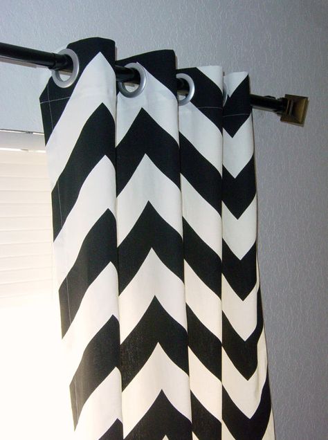 Pair of 50 x 84 Black and White Large Bold Ziggy by SewPanache, $155.00 Tiffany Blue Rooms, Regency Bedroom, Hollywood Regency Bedroom, Chevron Curtains, Fairytale House, Dream Farmhouse, Condo Remodel, Bedroom Redo, Classroom Decor Themes