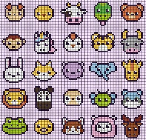 Bracelet Patterns Pixel, 10x10 Pixel Art, Pixel Art Cute Animals, Pixel Art Small Cute, Perler Beads Designs Pattern, Small Alpha Patterns, Animal Pixel Art, Pixel Art Mini, Pixel Art Animals