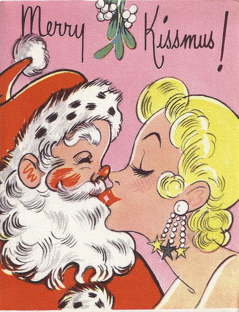 I saw Mommy Kissing Santa Claus, underneath the Mistletoe last night. Merry Kissmus! Vintage card Vintage Christmas Images, Old Fashioned Christmas, Illustration Vintage, Christmas Past, Mrs Claus, Noel Christmas, Vintage Christmas Cards, Vintage Greeting Cards, Christmas Greeting