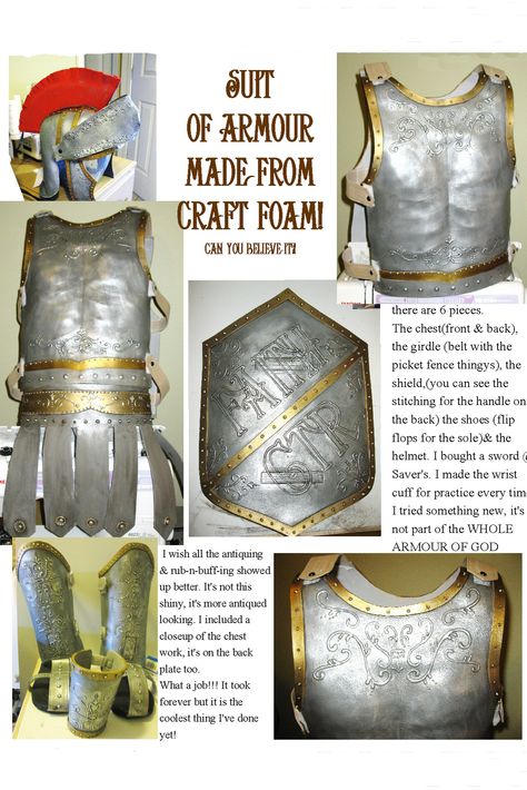 Suit of Armor from Fun Foam need some Romans for your Christmas Pagent. Craft Foam Armor, Making Armor, Knight Costumes, Castle Vbs, Armor Diy, Kingdom Vbs, Armor Tutorial, Shrek Costume, Castle Halloween