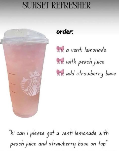 Starbucks specialty drinks and secret menu | SUNSET REFRESHER☀️☀️ | Facebook Starbucks Refresher Copycat, Starbucks Drinks Reccomendations, Starbucks Refreshing Drinks, Custom Starbucks Drinks Refreshers, Starbucks Drinks Price, Starbucks Secret Menu Refreshers, Kpop Inspired Starbucks Drinks, Cute Starbucks Drinks Recipes, Secret Starbucks Drinks Refreshers