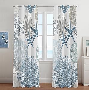 Coral Curtains, Coastal Windows, Curtains Grommet, Coastal Curtains, Curtain For Living Room, Coastal Room, Privacy Curtains, Drape Panel, Grommet Curtains