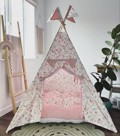 Beautiful bird trail and dusty pink teepee #personalized #kids #baby #babygirl #babyboy #playroom #playtime #teepee #tipi #birthdayparty #birthday #kidsbedroomideas #kidsbirthdaypartyideas #cosy #toddler #mummy Tee Pee Tent, Unique Kids Bedrooms, Diy Kids Tent, Girls Teepee, Kids Bedroom Accessories, Tent For Kids, Kids Tent, Teepee Play Tent, Kids Teepee