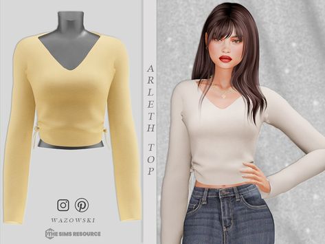 The Sims Resource - Arleth Top Sims 4 Cc Long Sleeve Shirt, Cc Top, Sims Clothes, Pelo Sims, Black Long Sleeve Crop Top, Sims 4 Dresses, Sims4 Clothes, Pretty Shirts, Sims4 Cc