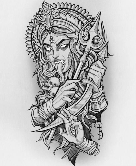 Half Sleeve Tattoo Template, Greek Goddess Tattoo, Half Sleeve Tattoos Sketches, Kali Tattoo, Hindu Tattoos, Hindu Tattoo, Saved Tattoo, Shiva Tattoo Design, God Tattoos