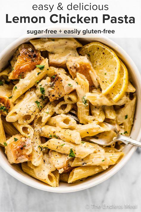 Lemon Chicken Pasta (easy to make!) - The Endless Meal® Lemon Chicken Pasta Healthy, Easy Meals For Beginner Cooks, Protein Chicken Pasta, Recovery Meals, Healthy Chicken Alfredo, Protein Dinners, Bulking Meals, Easy Healthy Pasta Recipes, Pasta With Lemon