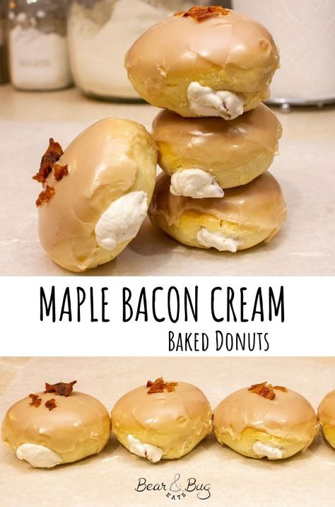 Easy Homemade Donuts Recipe, Maple Donuts Recipe, Maple Bacon Donut, Cream Filled Donuts, Doughnut Recipe Easy, Bacon Donut, Maple Syrup Recipes, Homemade Donuts Recipe, Baked Doughnuts