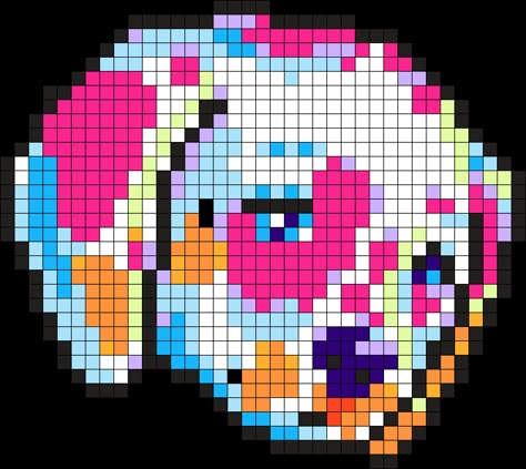 Lisa Frank Pixel Art, Lisa Frank Cross Stitch Patterns, Lisa Frank Crochet, Perler Bead Patterns Aesthetic, Lisa Frank Cross Stitch, Lisa Frank Perler Bead Patterns, Lisa Frank Perler, Pink Perler Beads, Clown Perler