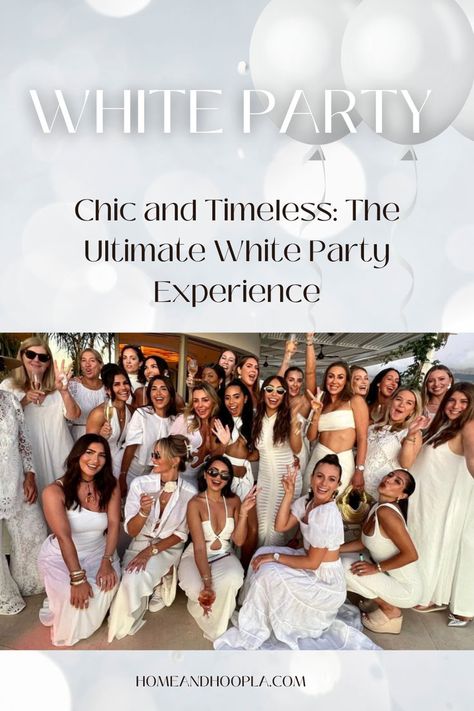 White Themed Party, white-themed party ideas Hamptons White Party Aesthetic, Elegant Party Themes Classy, White Party Aesthetic, Free Bachelorette Party Games, White Party Attire, 28th Birthday Ideas, Italy Party, White Party Theme, White Party Decorations