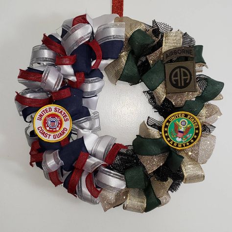 Excited to share the latest addition to my #etsy shop: Split Patriotic Military wreath Custom orders available #homedecor #wreaths #coastguard #marines #army #navy #airforce #firefighters https://etsy.me/2Te7lzs Army Wreath, American Wreath, Military Wreath, Patriotic Decor, Wire Wreath, Sunflower Wreaths, Patriotic Wreath, Tea Stains, Handmade Wreaths