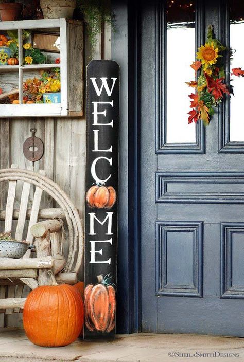 Welcome Sign Fall Decoration For Front Door or Porch #falldecor #etsy #fallideas #falldecoration #decorhomeideas Front Door Welcome Sign, Door Welcome Sign, Table Runner Christmas, Welcome Signs Front Door, Beautiful Front Doors, Wooden Signs Diy, Rustic Pumpkin, Painted Front Doors, Diy Wood Signs