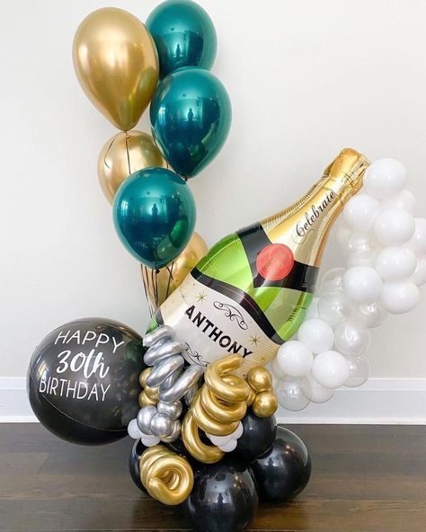 Pop the celebration with our personalized balloon bouquets! 🍾🎈 Featuring a champagne bottle balloon, these unique arrangements are perfect for making your special occasions unforgettable. Customize your bouquet to match your event�’s theme and let the good times roll! 🥂✨ Simply click on the featured product in each photo for a quick and convenient checkout experience on our website 💻 #balloonbouquets #champagneballoon #personalizeddecor #customizablegifts #partyideas #torontoballoons #gtab... Champagne Bouquet, Champagne Balloons, Elegant Bouquet, Balloon Arrangements, Happy 30th Birthday, Customizable Gifts, Good Times Roll, Balloon Bouquet, Personalized Decor