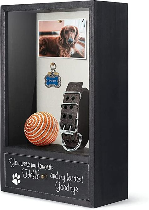 Pet Memorial Ideas Dogs, Dog Paw Art, Sympathy Gifts For Loss, Pet Memorial Picture Frame, Dog Memorial Gifts, Dog Shadow Box, Hardest Goodbye, Dog Picture Frames, Shadow Box Display Case