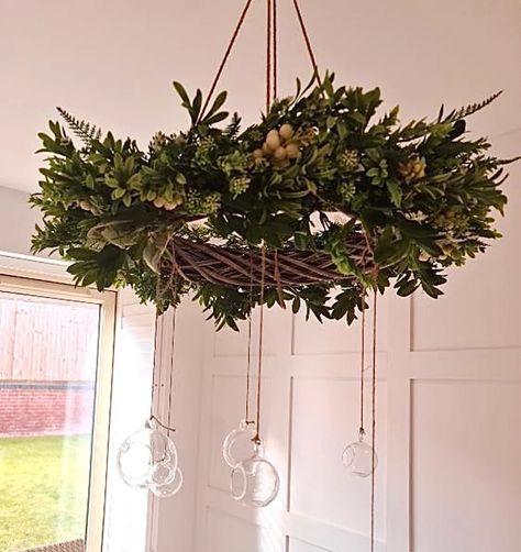 Ceiling Wreath, Chandelier Wreath, Wreath Chandelier, Hanging Tea Lights, Christmas Chandelier, Outdoor Chandelier, Candle Wreaths, Christmas Decorations Living Room, Hanging Chandelier