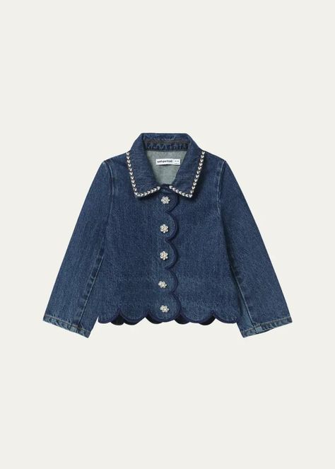 K29P8 Self-Portrait Girl's Jewel Scalloped Denim Jacket, Size 3T-12 Ropa Upcycling, Daily Fashion Inspiration, Fashion D, Kids Fashion Clothes, Designer Kids Clothes, Denim Jacket Women, Portrait Girl, Clothes And Accessories, Casual Style Outfits