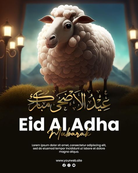 Eid al adha mubarak poster template with... | Premium Psd #Freepik #psd #eid-al-fitr #ied-mubarak #happy-eid-al-fitr #eid-mubarak-ramadan Id Al Adha Mubarak, Happy Adha Eid, Sheep Background, Eid Mubarak Poster, Aid Al Adha, Good Morning Rainy Day, Eid Fitr, Pakistan Defence, Ied Mubarak