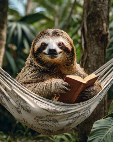 sleep. eat. read. repeat. 🦥 #sloth #selfie #slothlife #selfietime #slothklub #read #book #happiness #aiart #relax #hammock #stellatheaisloth #midjourney #eat #slothselfies Sloth Reading A Book, Sloth Wallpaper, Blackboard Art, Sloth Life, Reading A Book, Selfie Time, Read Book, Sloth, Hammock