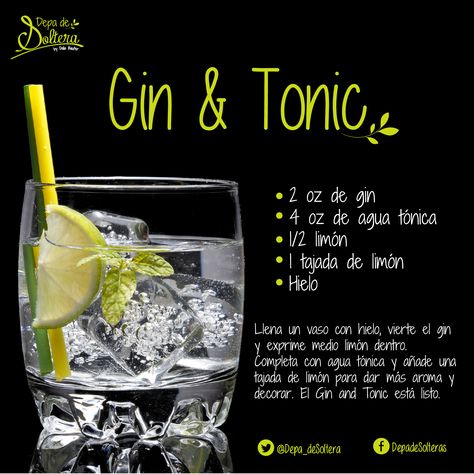 Receta para Gin and Tonic Gin Tonic Recetas, Bartender Outfit, Vodka Tonic, Classic Cocktail Recipes, Gin Drinks, Gin Tonic, Drinks Alcohol Recipes, Alcohol Recipes, Gin And Tonic