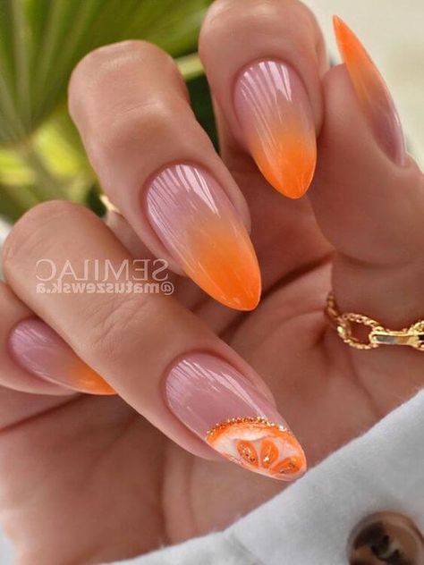 Ombre Nail Colors, Orange Ombre Nails, Neon Orange Nails, Orange Nail Art, Orange Nail Designs, Ombre Manicure, Nails Designer, Orange Nail, Indigo Nails