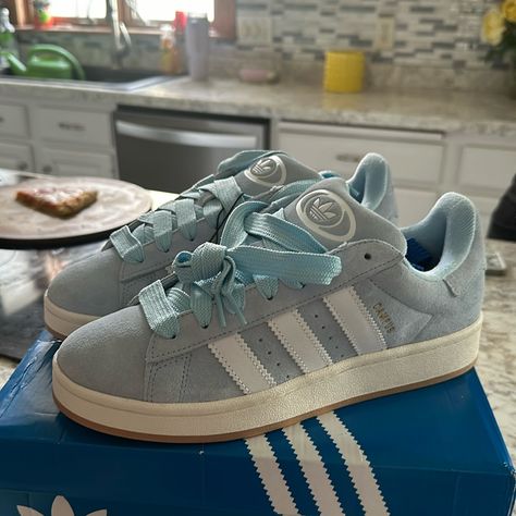 Blue Adidas Campus, Adidas Campus 00, Campus 00, Preppy Shoes, Shoes Outfit Fashion, Shoes Outfit, Adidas Campus, Birthday List, Clear Sky