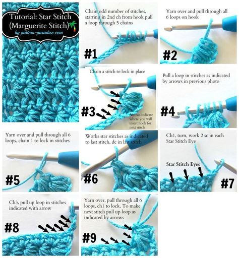 Star Stitch Card Tutorial Crocheted Star, Crochet Star Stitch, Tutorial Knitting, Crochet Stitches Guide, Crochet Stitches Free, Crochet Stars, Crochet Stitches For Beginners, 자수 디자인, Crochet Instructions