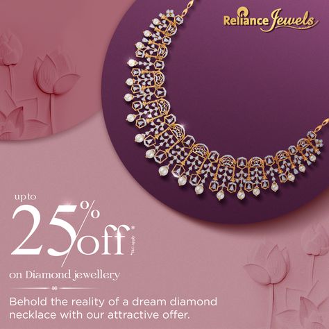 Fulfilling dreams of luxury often feel as rare as diamonds! But we want you to experience the magic of your desires coming true as you adorn this gorgeous necklace. So, we present a remarkable offer that gives you a 25% better chance of living your diamond fantasy! #RelianceJewels #BeTheMoment #LiveYourDiamondDream #DreamDiamondSale #DiamondJewellery Diamond Necklace Photography, Necklace Ads, Jewelery Shoot, Dance Poster Design, Jewellery Ads, Jewelry Banner, Jewelry Shop Display, Ramadan Wishes, Jewelry Template